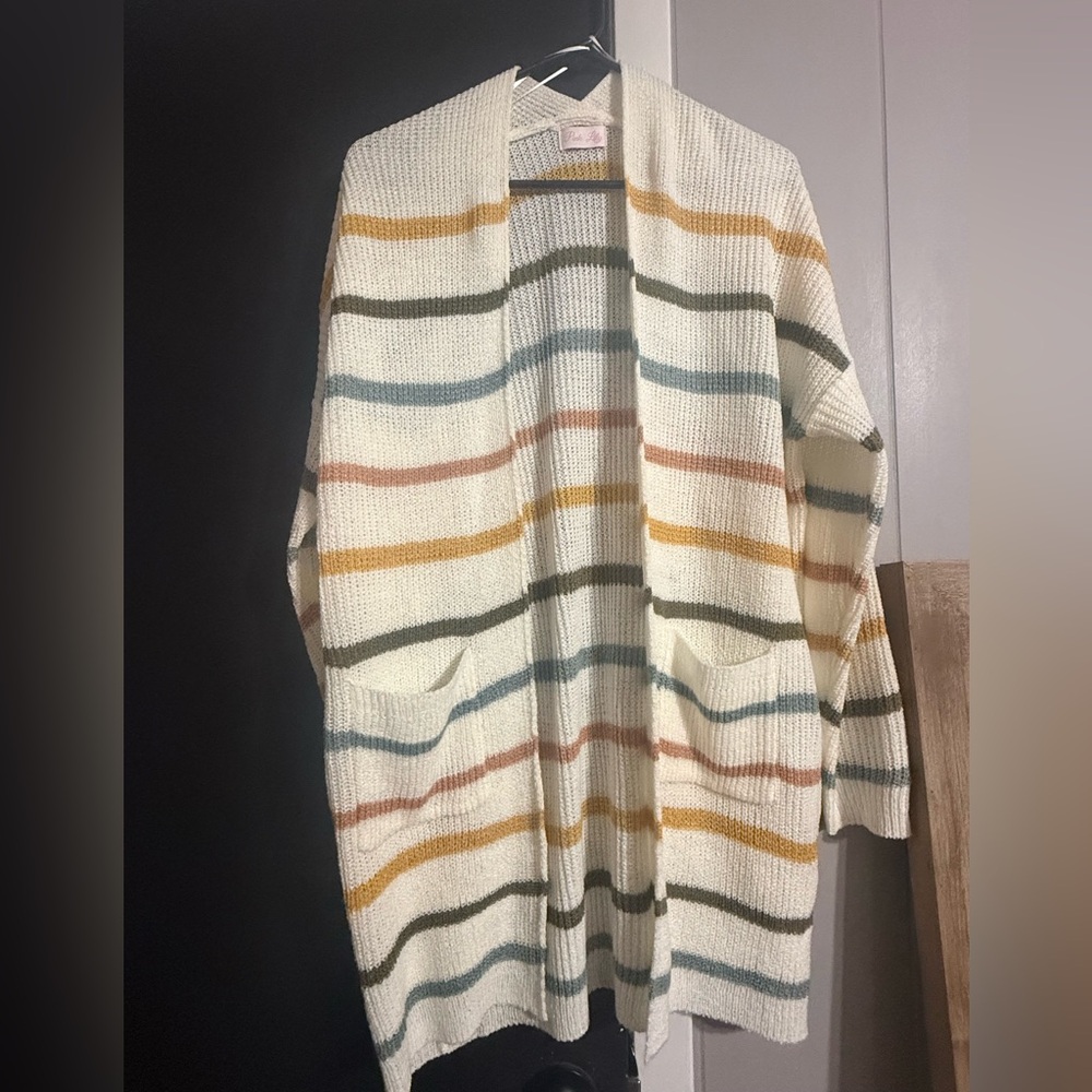 Cozy Striped Open-Front Cardigan